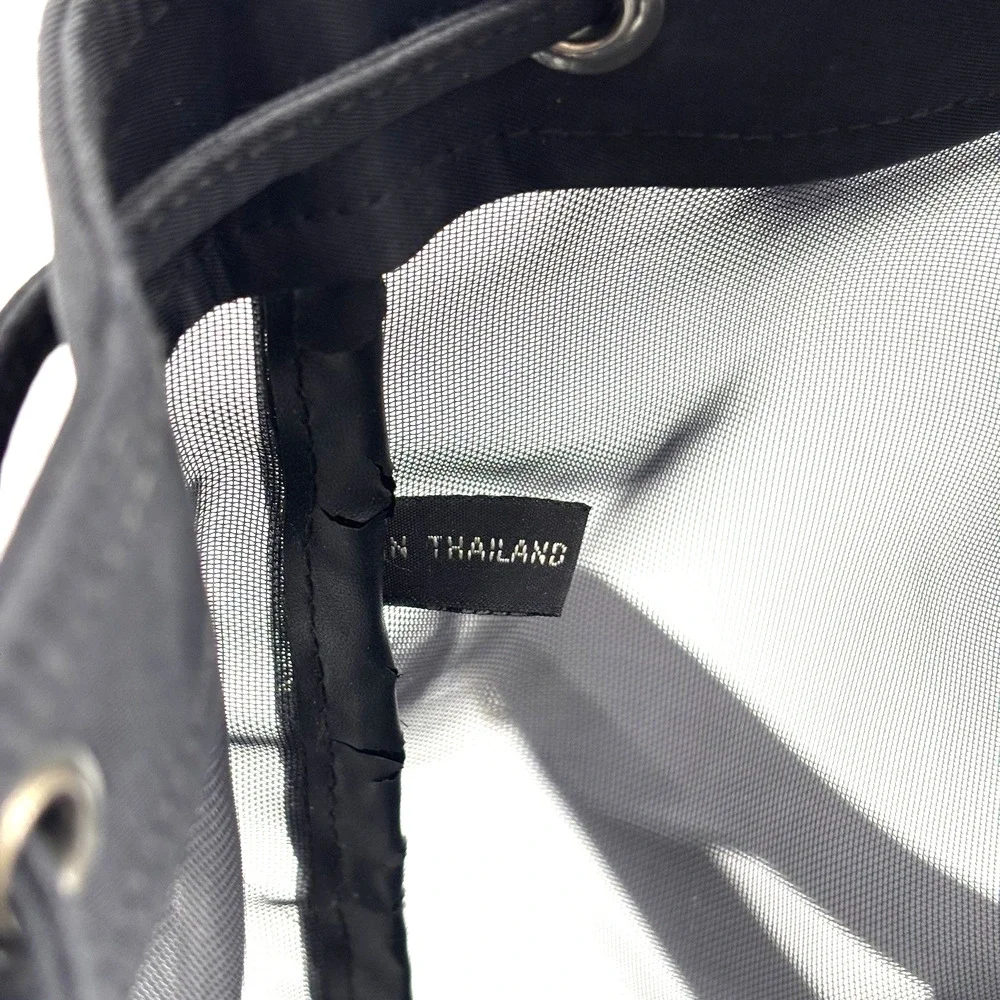 Vintage 00s Y2K EXPRESS Black Nylon See-through Mesh Drawstring Backpack 13x11